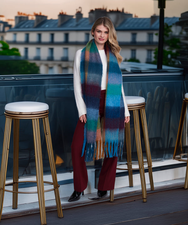 Heidi - Blue Checked Winter Scarf
