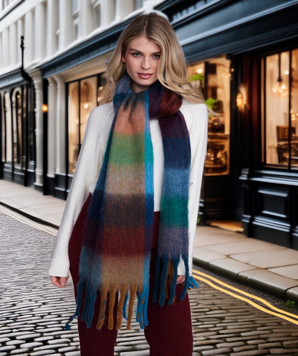 Heidi - Blue Checked Winter Scarf