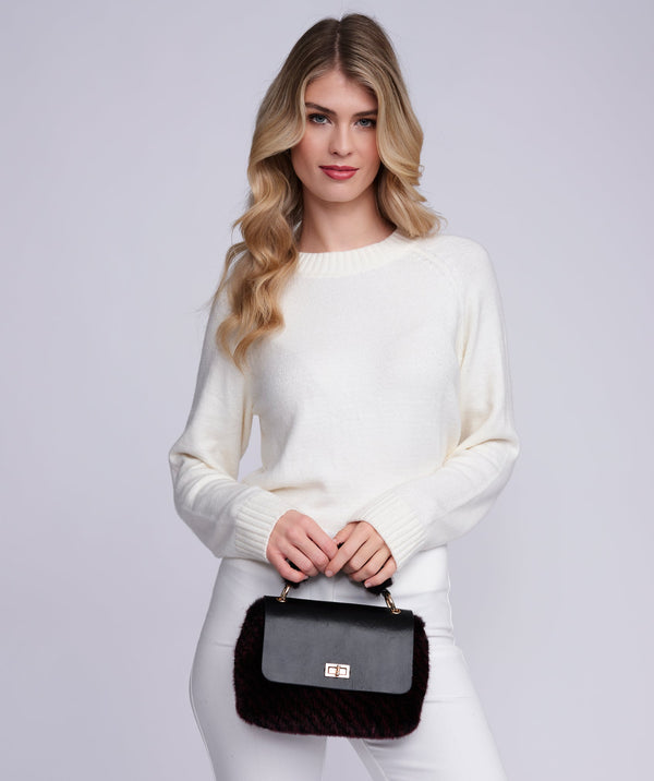 Hepburn - Black Faux Fur Crossbody Bag
