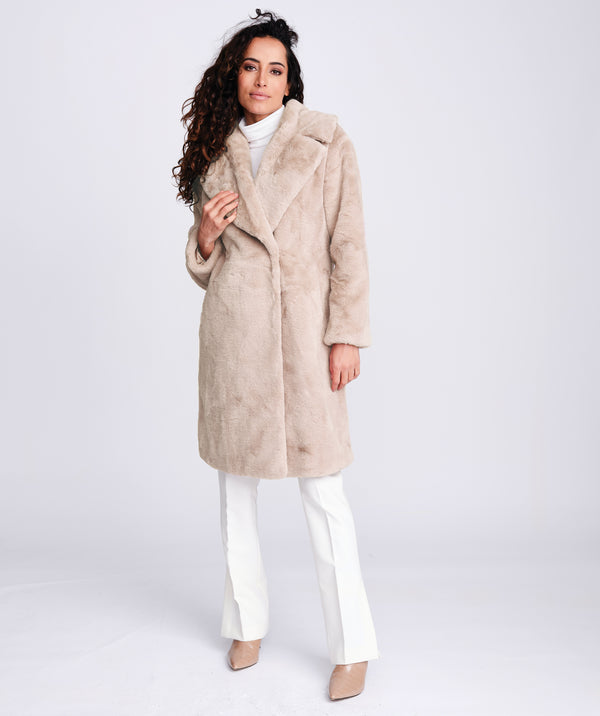 Hepburn - Champagne Longline Faux Fur Coat