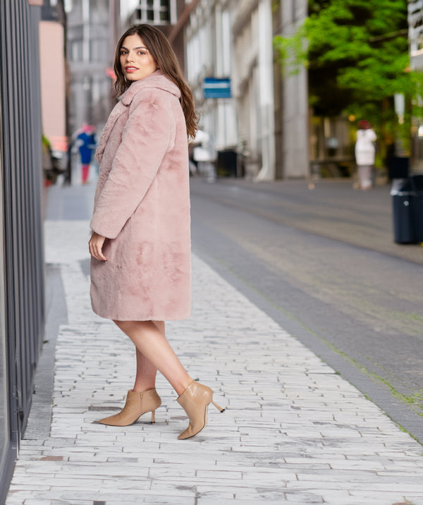 Hepburn - Dusty Pink Longline Faux Fur Coat