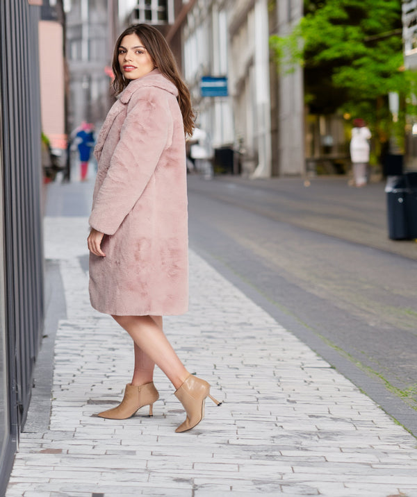 Hepburn - Dusty Pink Longline Faux Fur Coat