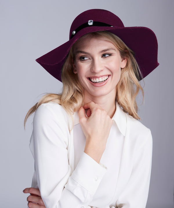 Ivanka - Burgundy Embellished Wool Felt Wide Brim Hat