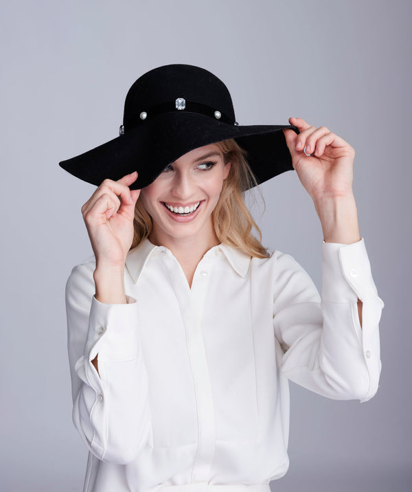 Ivanka - Burgundy Embellished Wool Felt Wide Brim Hat