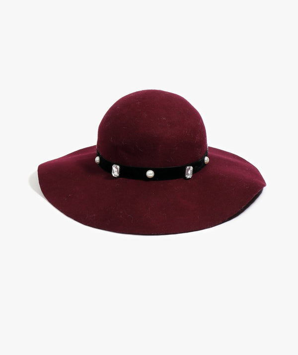 Ivanka - Burgundy Embellished Wool Felt Wide Brim Hat