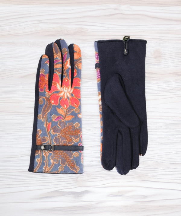 Kamila - gants à imprimé floral en faux daim de la marine