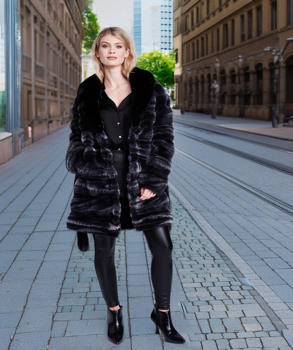 Keeva - cappotto di pelliccia in finta peluce di ombre ombre nera