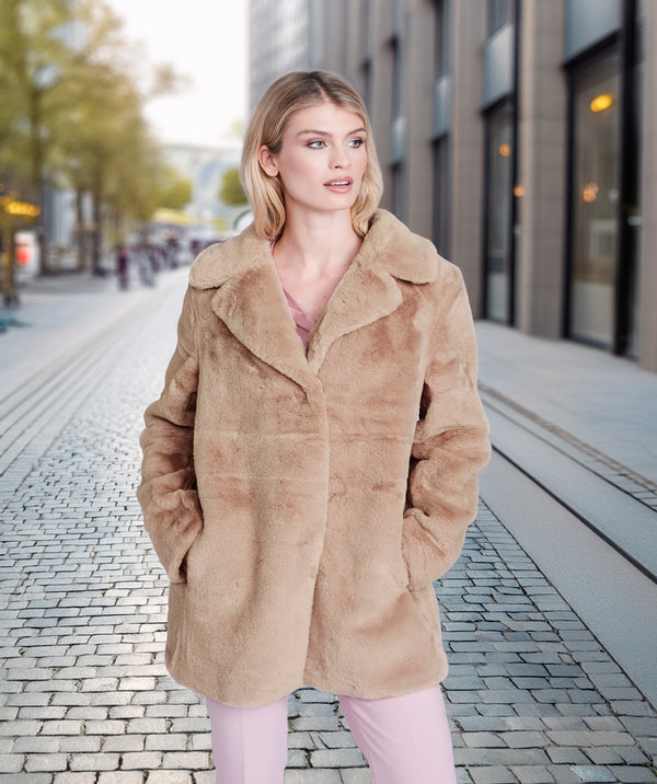 Kennedy - Champagne 3/4 Length Faux Fur Coat