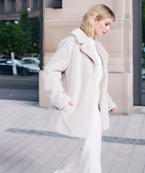 Kennedy - Cream 3/4 Length Faux Fur Coat