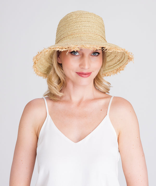 Kris - Natural Straw Bucket Hat met franjes