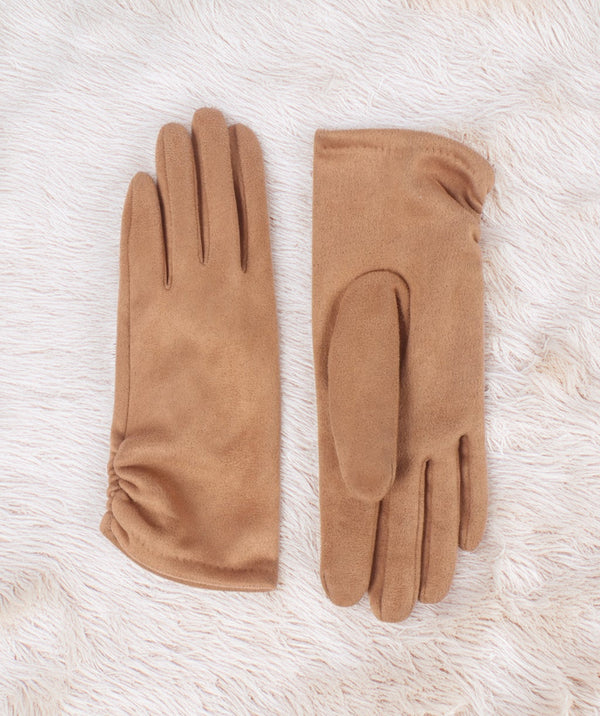 Tan - luvas de camurça faux de camelo com punhos ruched