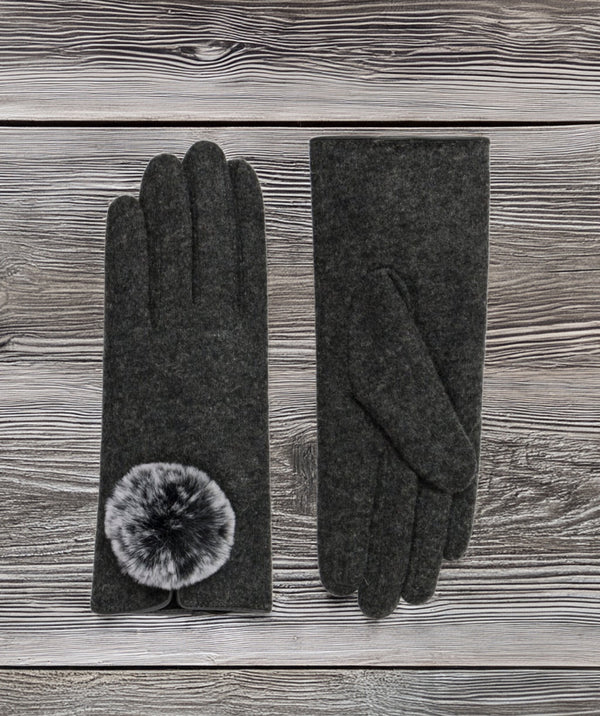 Lucia - Gants à écran tactile gris au charbon de bois avec fausse fourrure