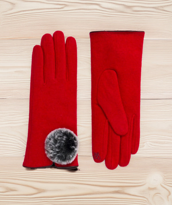 Lucia - Guantes de pantalla táctil roja con falso piñero de piel