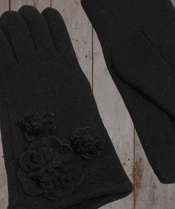 Lyla - Black Wool Glove with 3D Floral Motifs