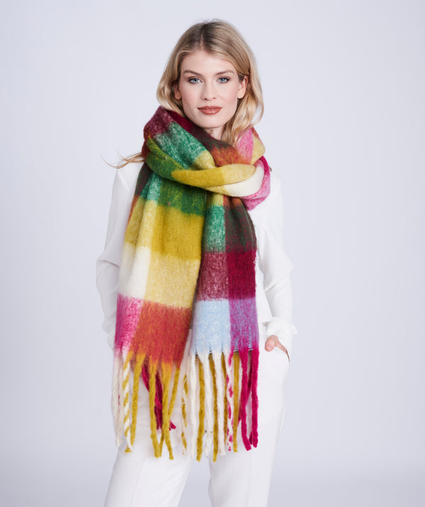 Madeline - Multicoloured Colour Block Fringed Blanket Scarf