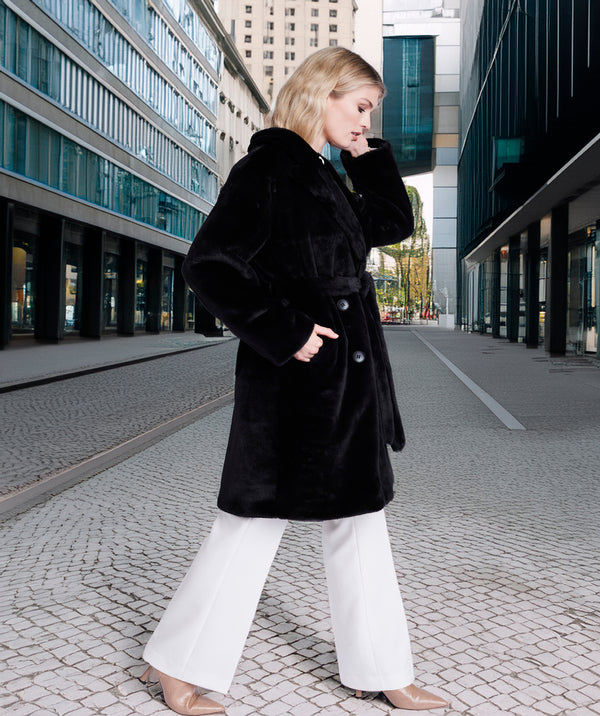 Margot - Black Plush Faux Fur Longline Coat
