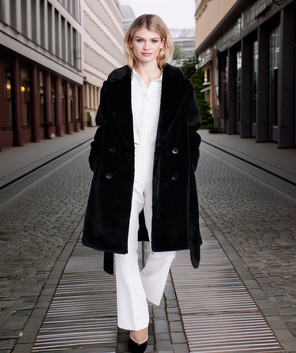 Margot - Black Plush Faux Fur Longline Coat