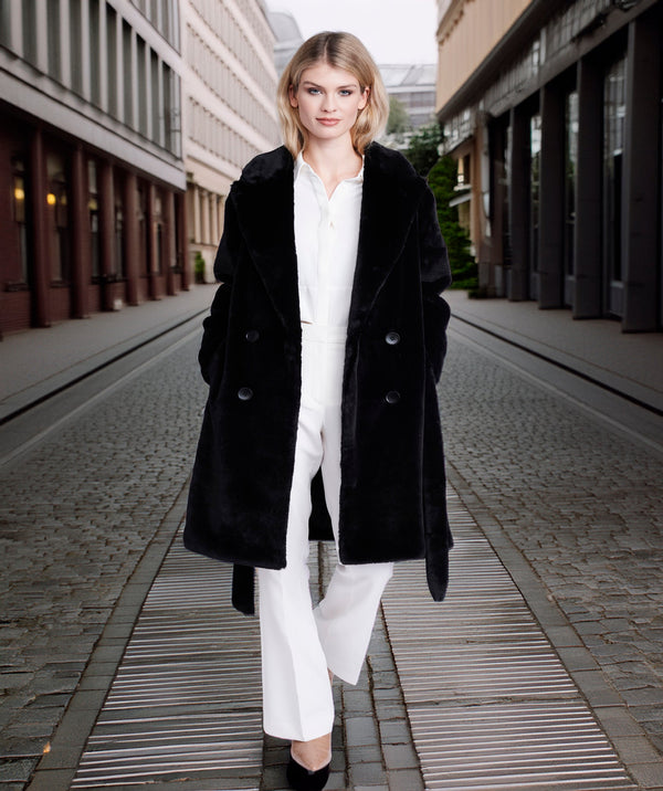 Margot - Black Plush Faux Fur Longline Coat