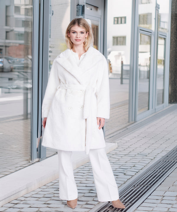 Margot - Winter White Plush Faux Fur Longline Coat