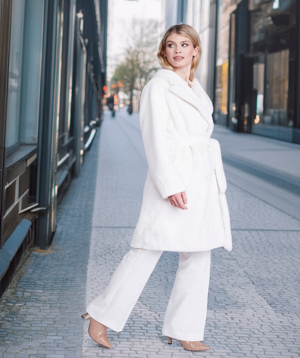 Margot - Winter White Plush Faux Fur Longline Coat