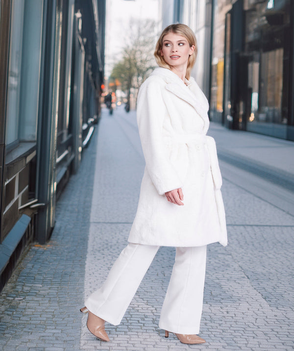 Margot - Winter White Plush Faux Fur Longline Coat
