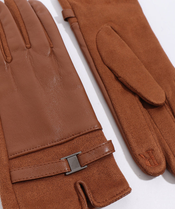 Marnie - Tan Faux Wildlederhandschuhe mit Kunstpelzverkleidung