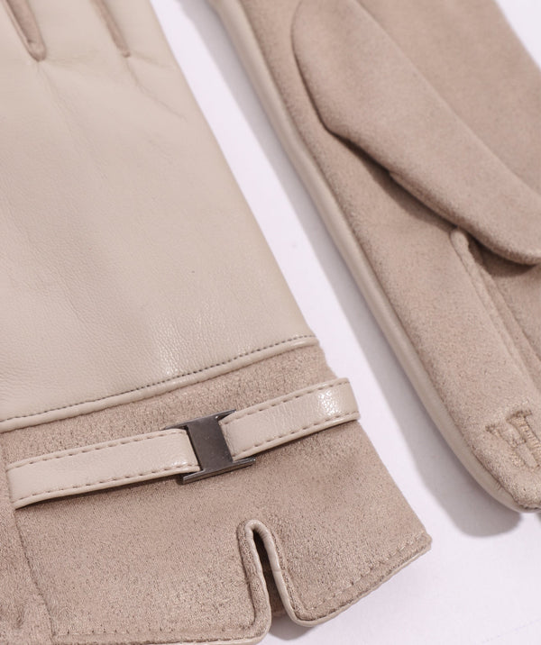 Marnie - Creme Faux Wildlederhandschuhe mit Kunstpelzverkleidung