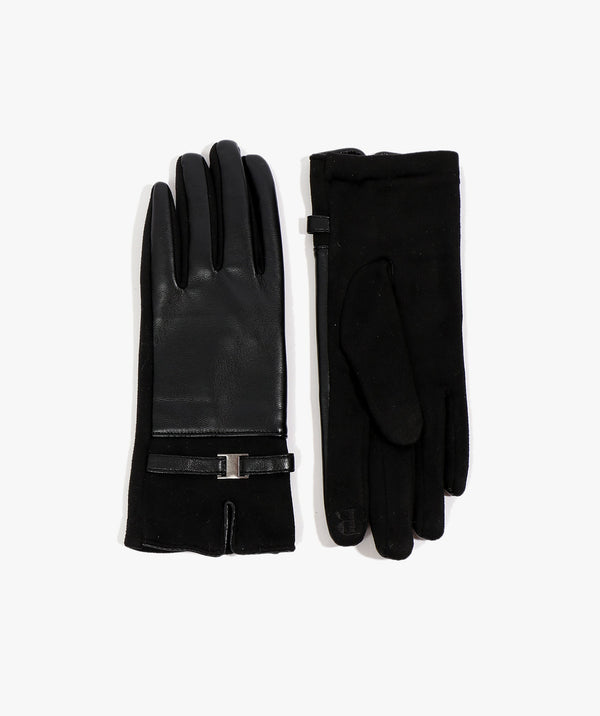 Marnie - Black Faux Wildlederhandschuhe mit Kunstpelzverkleidung