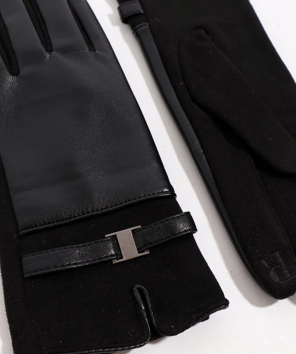 Marnie - Black Faux Wildlederhandschuhe mit Kunstpelzverkleidung