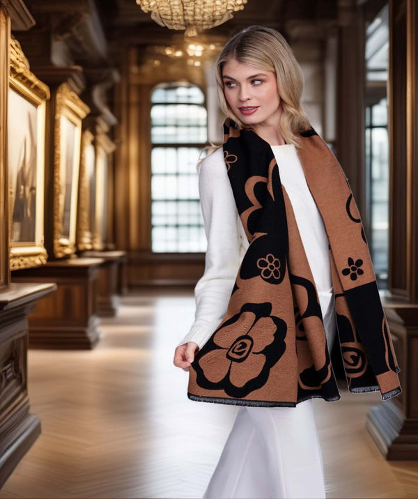 Megan - Black/Tan Floral Designer Wrap