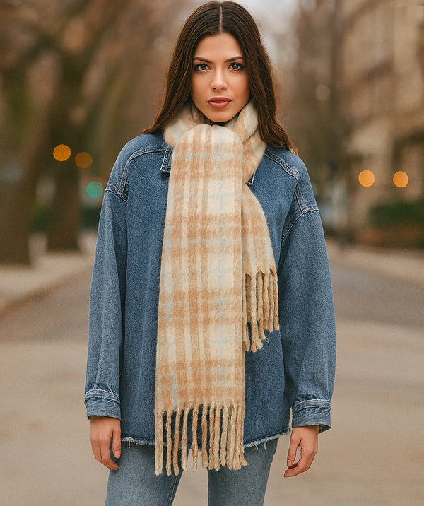 Miley - Vibrant Natural Autumnal Blanket Scarf with Tassel Fringing
