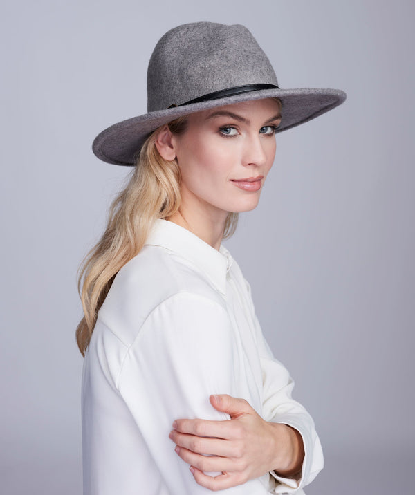 Miriam - Silver Grey Wool Fedora Hat with PU Belt Band