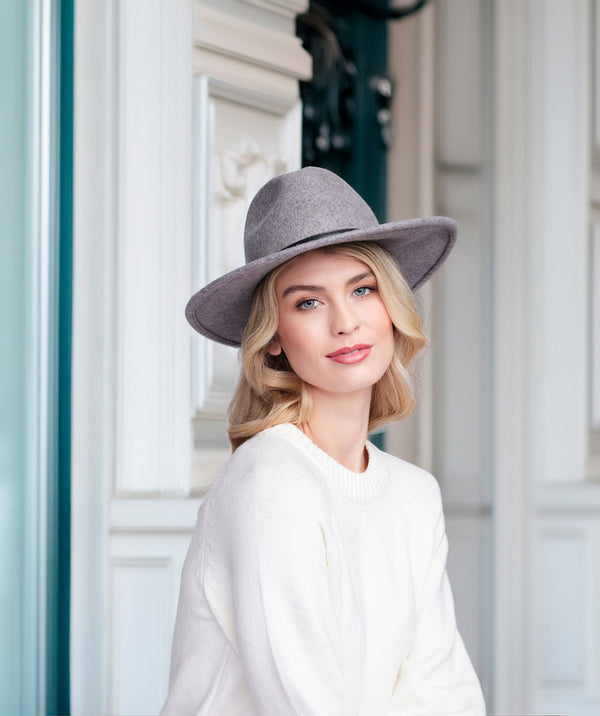 Miriam - Silver Grey Wool Fedora Hat with PU Belt Band
