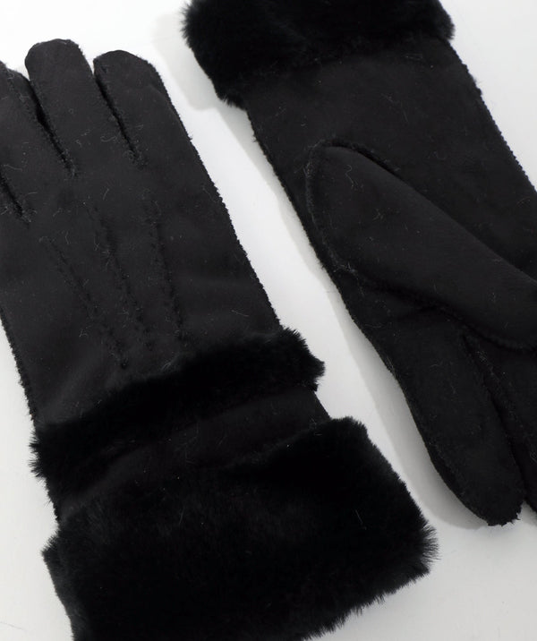 Nevada - Schwarze Kunsthandschuhe mit Kunstpelz mit Kunstpelzverkleidung