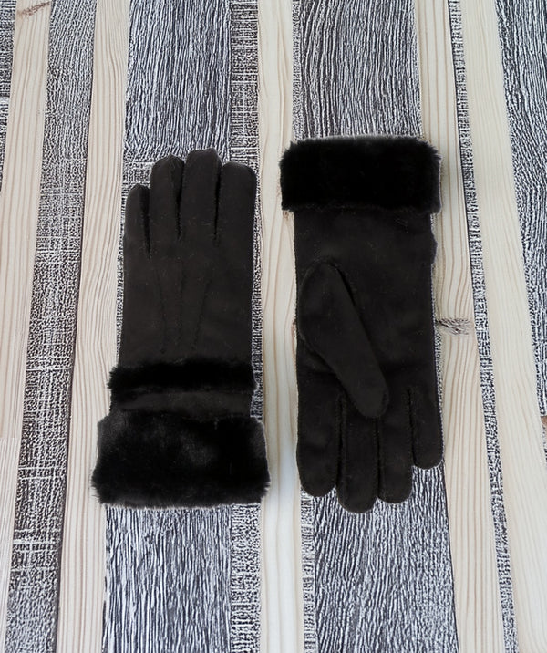 Nevada - Schwarze Kunsthandschuhe mit Kunstpelz mit Kunstpelzverkleidung
