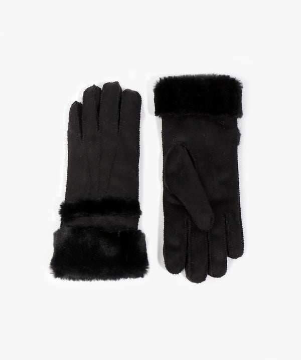 Nevada - Schwarze Kunsthandschuhe mit Kunstpelz mit Kunstpelzverkleidung
