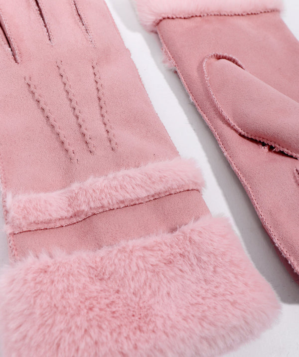 Nevada - Rouge Pink Faux Wildlederhandschuhe mit Kunstpelzverkleidung
