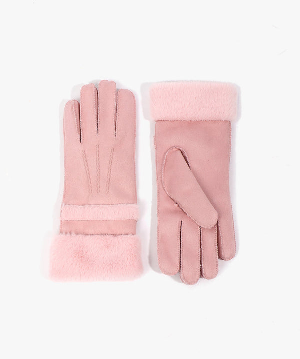 Nevada - Rouge Pink Faux Wildlederhandschuhe mit Kunstpelzverkleidung