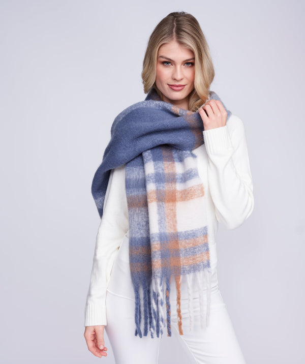 Nikita - Blue Oversized Check Winter Scarf