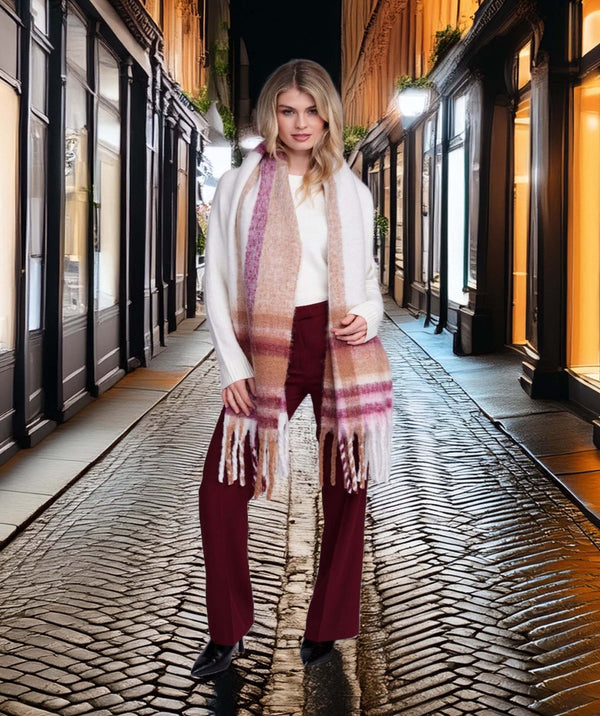 Nikita - Blush Pink Oversized Check Winter Scarf