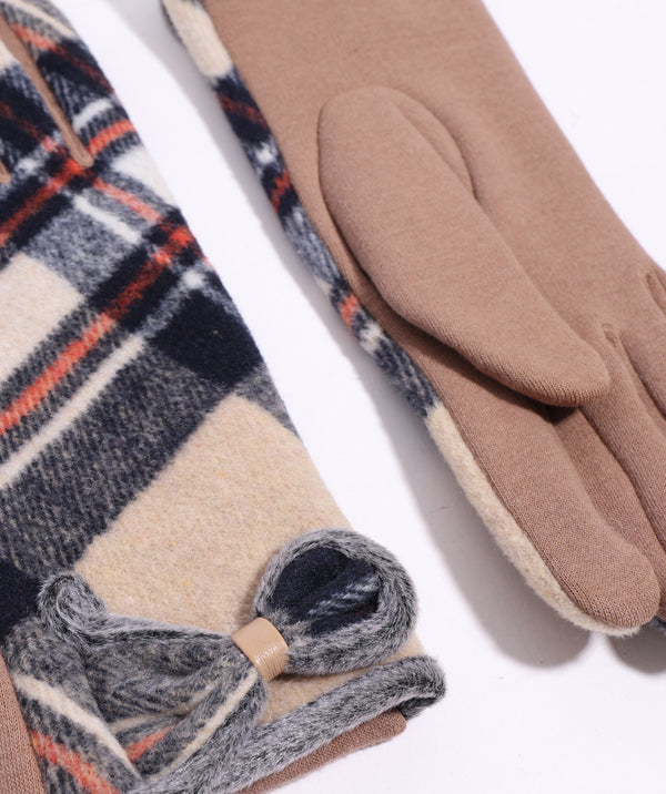 Paisley - Beige Tartan Faux Suede Glove