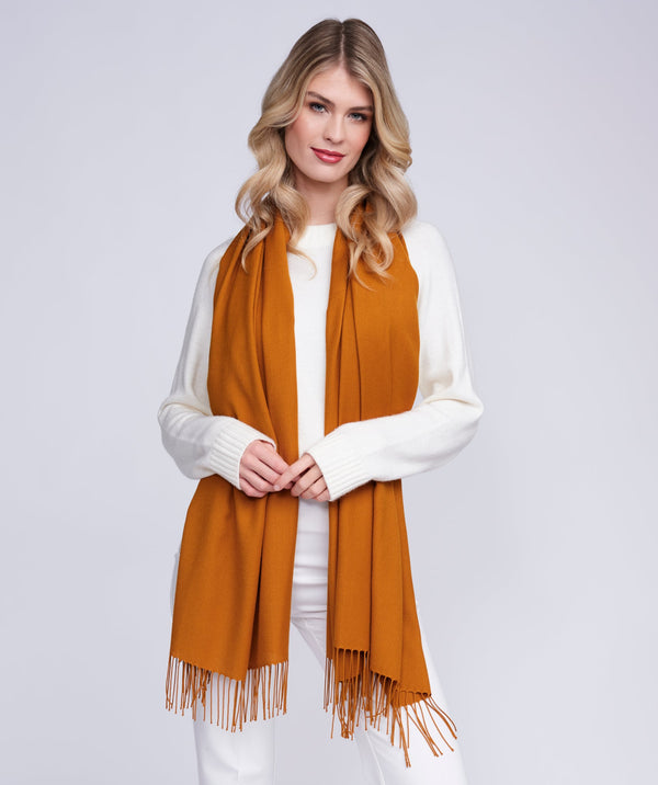 Pia - Amber Italian Pashmina with Twisted Fringes
