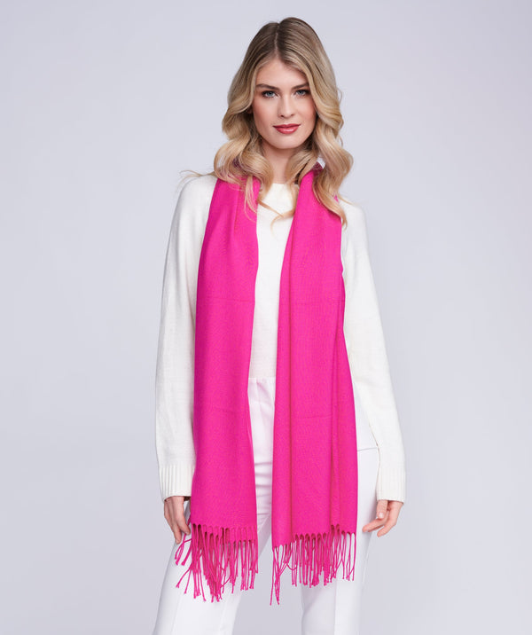 Pia - Fuchsia Italian Pashmina with Twisted Fringes