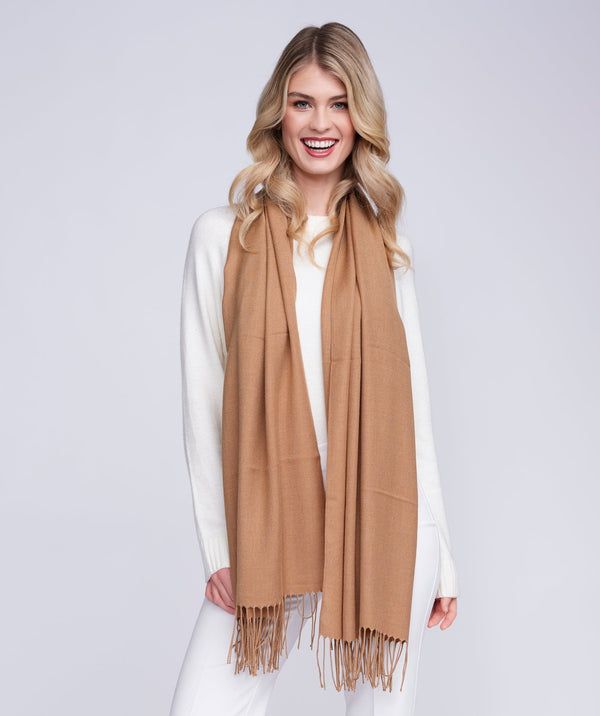 Pia - Taupe Italian Pashmina with Twisted Fringes