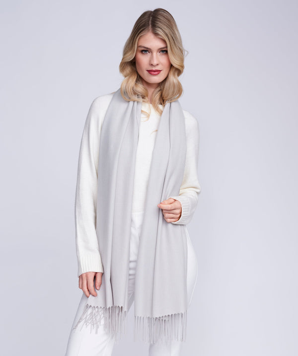 Pia - Silver Grey Italian Pashmina with Twisted Fringes