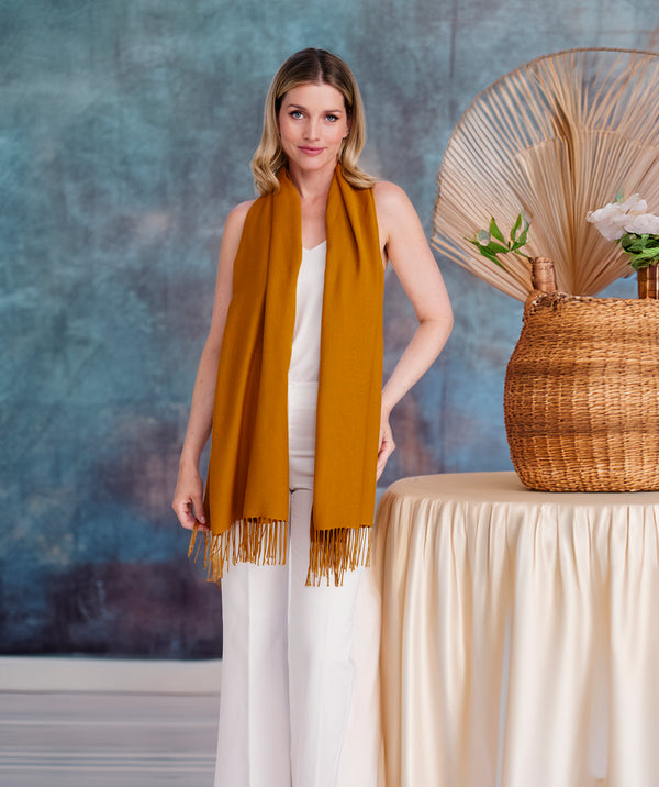 Pia - Amber Italian Pashmina with Twisted Fringes