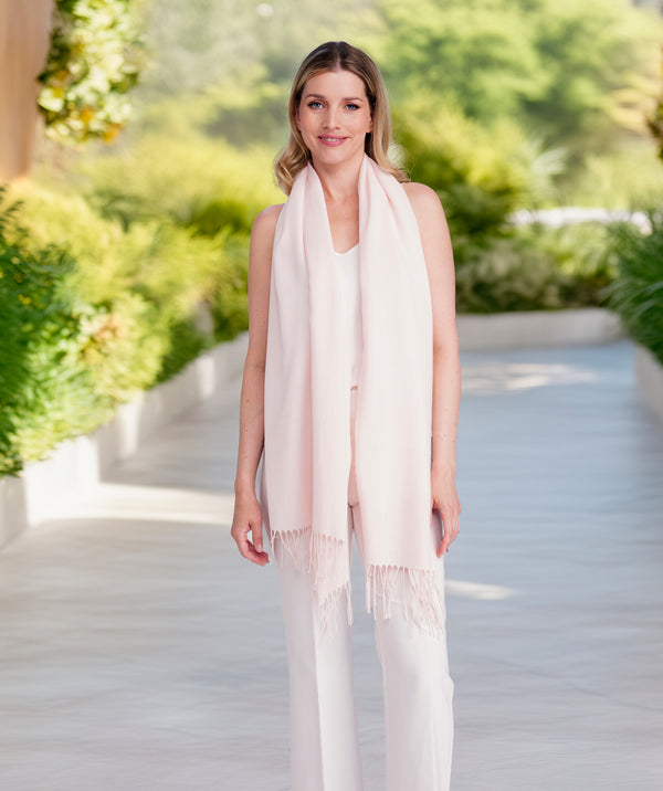 Pia - Blush Pink Italian Pashmina with Twisted Fringes
