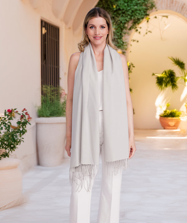 Pia - Silver Grey Italian Pashmina with Twisted Fringes