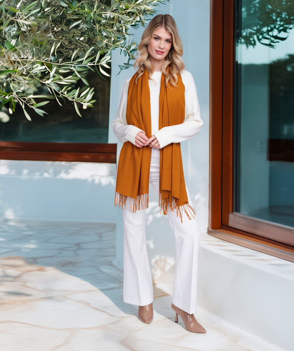 Pia - Amber Italian Pashmina with Twisted Fringes
