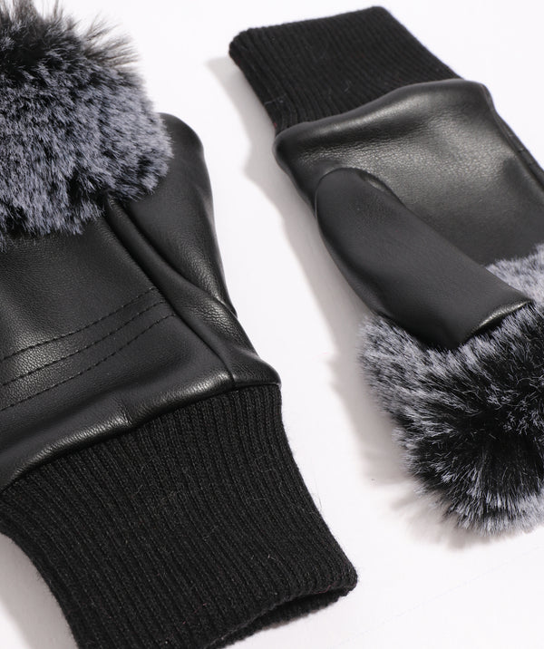 Pippa - Black Faux Leather Fingerless Gloves